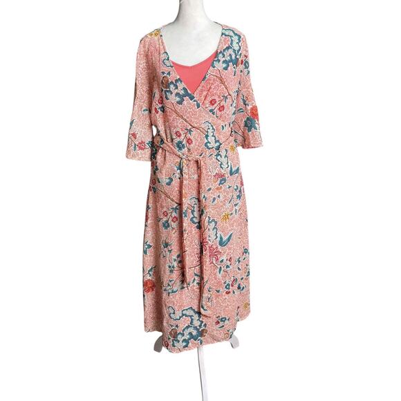 Anthropologie Pink Floral Wrap Dress Sz S Romantic Boho Cottagecore Soft Girl - Picture 2 of 13